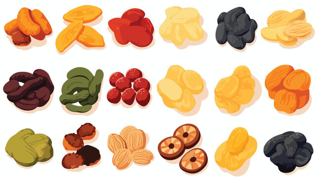 Colorful sweet dry fruit snacks flat pictures for w
