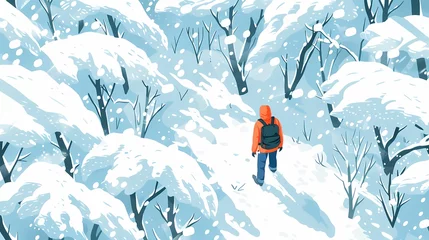 Fototapeten Winter white snow forest character scene illustration poster background © jinzhen