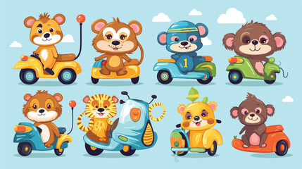 Comic animals in different vehicles vector illustra
