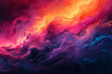 Colorful space scene with a purple and orange cloud - obrazy, fototapety, plakaty