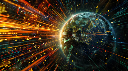 Digital world globe out of control, extreme speed of global netw