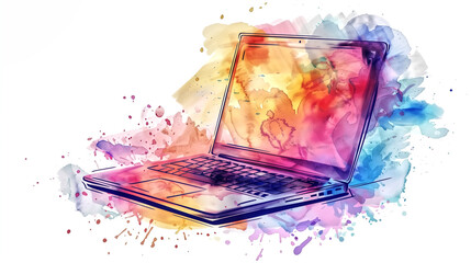 watercolor colorful laptop computer illustration
