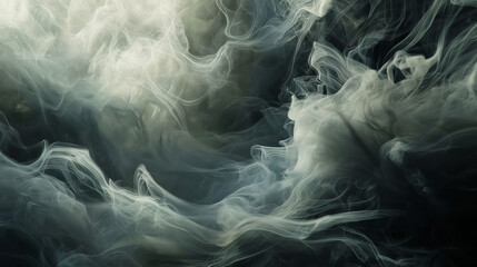 Mysterious white smoke curls floating across a dark background, giving an impression of elusiveness and intangibility