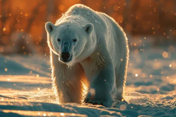 Foto op Canvas A polar bear in motion against the icy landscape © Veniamin Kraskov