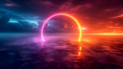 3D illustration of an alien planet with an arch in the ocean