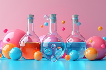Assorted Bottles Filled With Colored Liquid. Generative AI