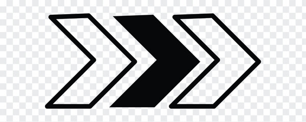 Dynamic moving arrow symbol with transparent background.