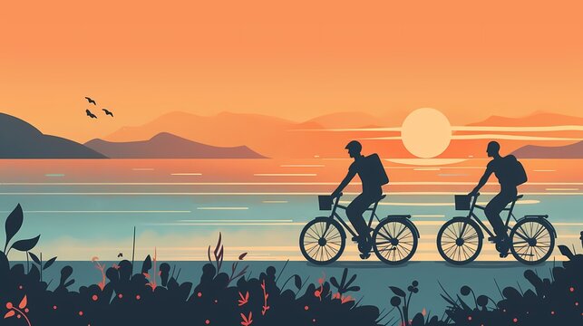 minimalist sunset seaside path illustration poster background