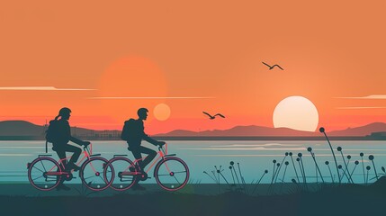 Obraz na płótnie Canvas minimalist sunset seaside path illustration poster background