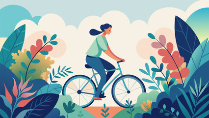 A visually striking image of a person on a bicycle with colorful plants and flowers in the background represents the harmony between personal