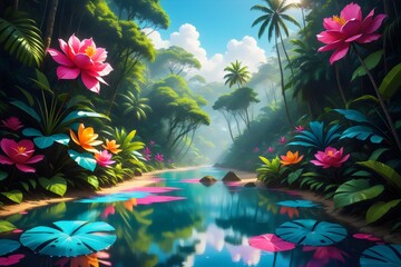 Fototapeta na wymiar tropical flowers and water