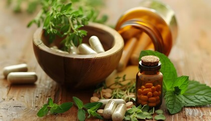 Herbal Supplements and Natural Remedies for Holistic Health and Wellness Treatments - obrazy, fototapety, plakaty