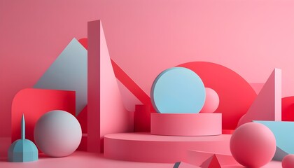 Geometric Shapes on Pastel Podium for Conceptual Branding and Product Display