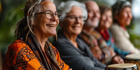 Radiant Rhythm of Elders in Drum Circle Celebrating Community and Wellbeing