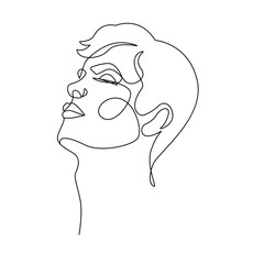 Male Head Abstract One Line Vector Drawing. Style Template with Abstract Male Face. Man Head Minimal Simple Linear Illustration for Beauty and Fashion Design