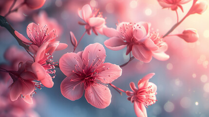 Obraz na płótnie Canvas Spring branches in bloom, pink cherry flowers