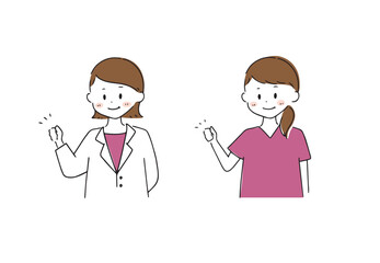 ガッツポーズの女性医療従事者