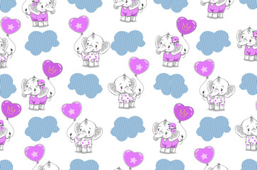 seamless pattern with bunnies and hearts