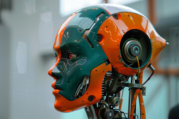Futuristic Humanoid Cyborg AI Robot Head