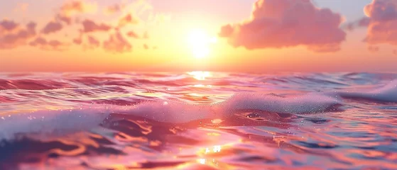 Cercles muraux Lavende Sunrise on horizon, close up, soft orange and pink hues, serene