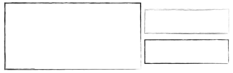 Grunge photo frames and borders with vector edges of distressed black paint brush strokes. Rectangular frame borders with rough textures, scratches, spots and smears, isolated background