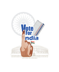 illustration vector Of Showing Voting Finger With Electronic Voting Machine, indian trycolor flag,  vote for india.National Voters day of India Poster design. - obrazy, fototapety, plakaty