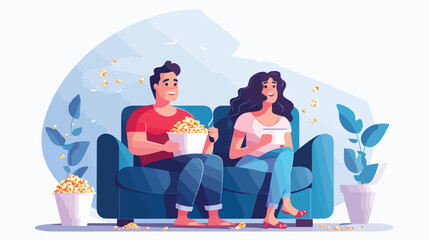 Couple watching movie or TV series with popcorn on