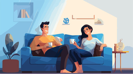 Fototapeta na wymiar Couple watching movie or TV series with popcorn on