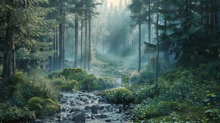 View Rainforest Background for International Day of Forests. The mystical nature of the rainforest. Beautiful nature landscape.