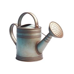 An old-fashioned watering can with a handle and spout.