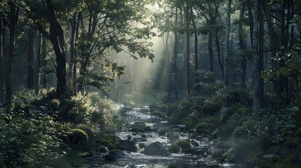 Obraz premium View Rainforest Background for International Day of Forests. The mystical nature of the rainforest. Beautiful nature landscape.