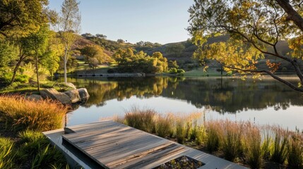 A serene podium overlooking the ethereal beauty of Silver Lake its mirrored surface reflecting the picturesque foliage and rolling . .