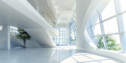 Large White Building With Plant in Center. Generative AI