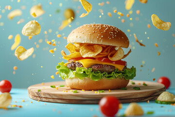 Hamburger food for advertising with pastel background
