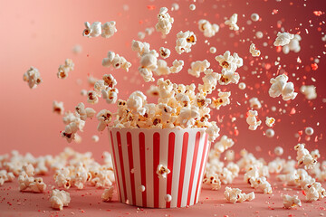 Popcorn floating up for advertising with red background