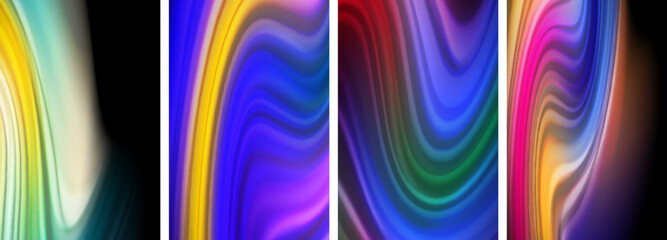 Rainbow color liquid. Wave lines poster set for wallpaper, business card, cover, poster, banner, brochure, header, website