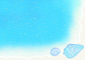 キラキラ輝く海と貝殻のイラスト