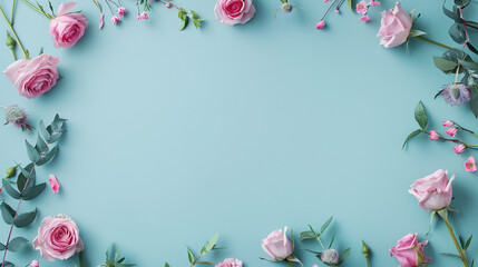 Floral Frame, Decorative floral frame with a blue background.