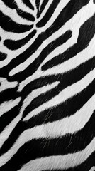 Fototapeta na wymiar Close-up of a zebra's distinctive black and white striped pattern, creating a unique and striking visual. Wallpaper. Background.