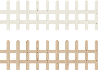 木製のシンプルな柵のセット　ホワイト　ナチュラル