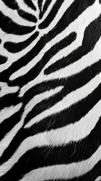 Close-up of a zebra's distinctive black and white striped pattern, creating a unique and striking visual. Wallpaper. Background.