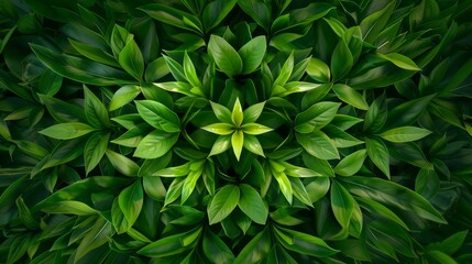 Detailed view of a lush green plant with an abundance of leaves creating a textured and vibrant abstract background. Wallpaper. - obrazy, fototapety, plakaty