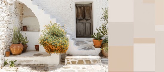 Neutral color palette with pops of vibrant Mediterranean hues. 