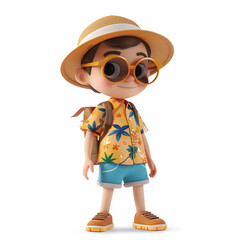 3d cute young chinese man character in summer clothes