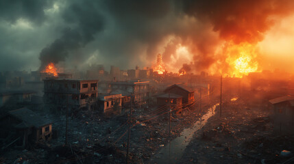City in Ashes After Fire - obrazy, fototapety, plakaty
