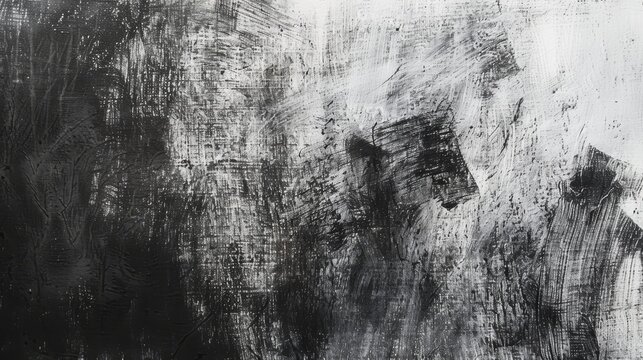 Strokes and smudges of charcoal on a textured paper create abstract art. Wallpaper. Background.