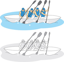 カヌー、スプリントチームのイラストセット／Canoe, sprint team illustration set