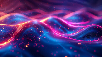 Vibrant digital art featuring abstract waves with glowing particles in fluid motion, ai generated