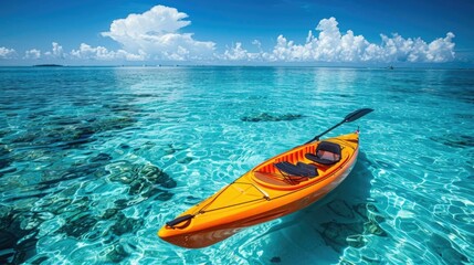 Vibrant Kayak Gliding Through Turquoise Waters of a Tropical Paradise