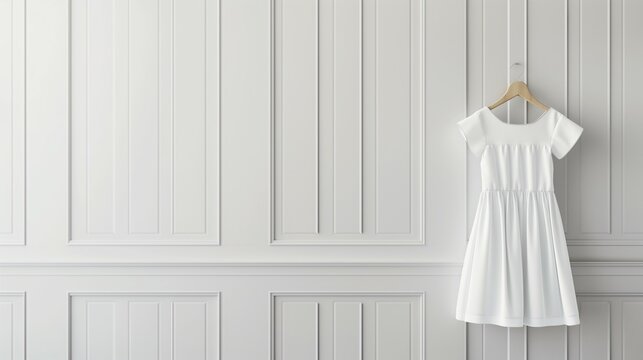 white dress mockup, lovely children's dress mockup, white wall background